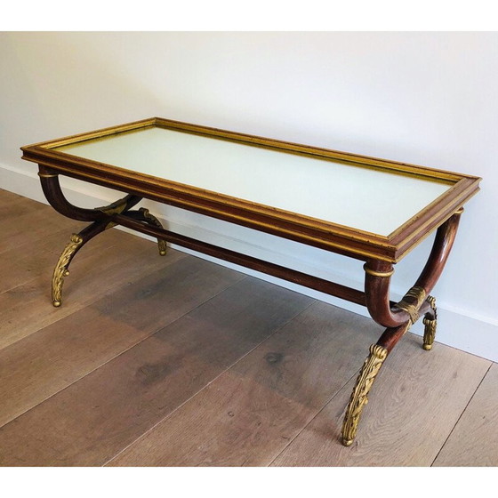 Image 1 of Vintage carved wood coffee table with patina and gilding by Maison Hirch, France 1940