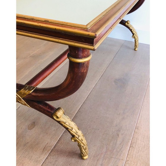 Image 1 of Vintage carved wood coffee table with patina and gilding by Maison Hirch, France 1940