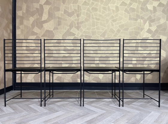 Image 1 of 4x Cidue chaises vintage en chrome et cuir Italie