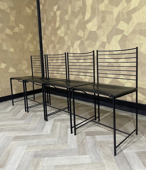 Image 1 of 4x Cidue chaises vintage en chrome et cuir Italie
