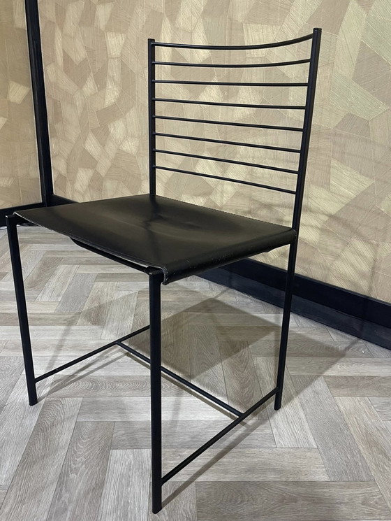 Image 1 of 4x Cidue chaises vintage en chrome et cuir Italie