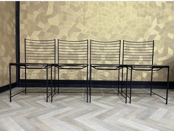 Image 1 of 4x Cidue chaises vintage en chrome et cuir Italie