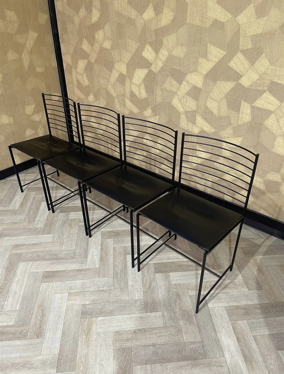 Image 1 of 4x Cidue chaises vintage en chrome et cuir Italie