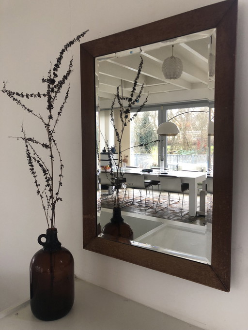 Mid - Century Mirror With Wooden Frame