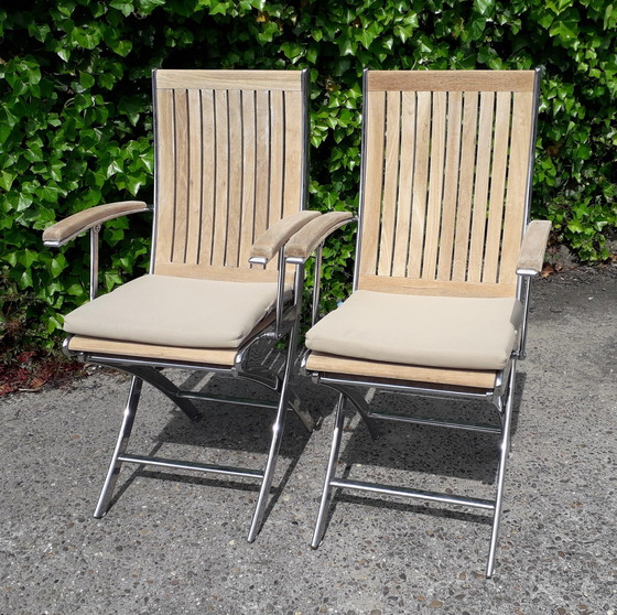 Image 1 of Boat folding chairs teak stainless steel