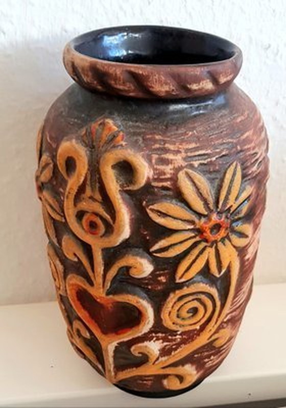 Image 1 of Ceramic Relief Vase By Bodo Mans For Bay Keramik, 1970S