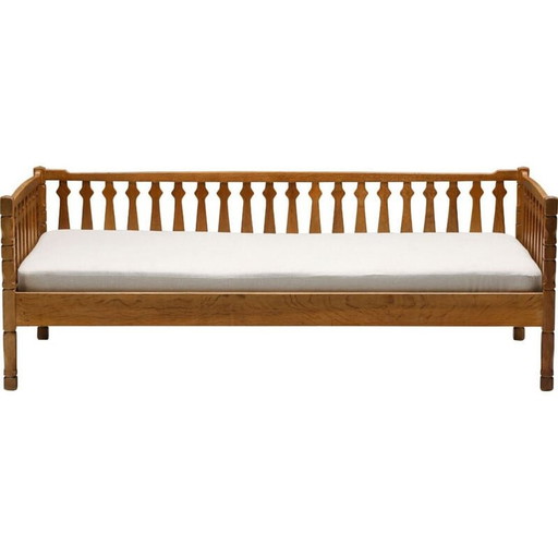Vintage bed in wood and fabric, France 1950