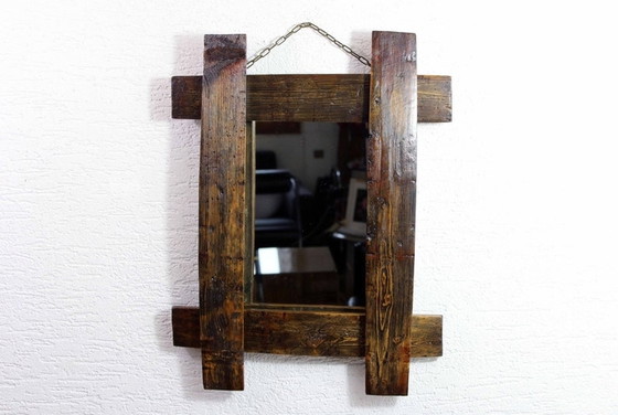 Image 1 of Miroir brutaliste en bois massif 1930