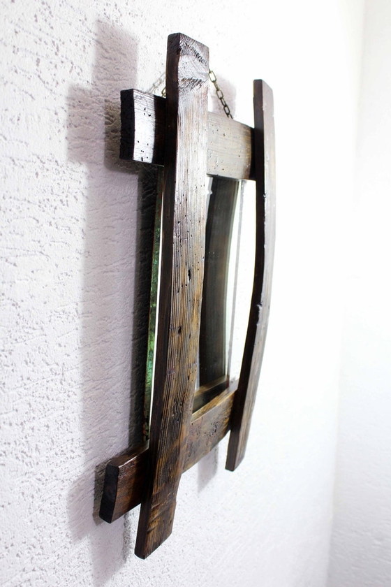 Image 1 of Miroir brutaliste en bois massif 1930