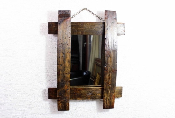 Image 1 of Miroir brutaliste en bois massif 1930
