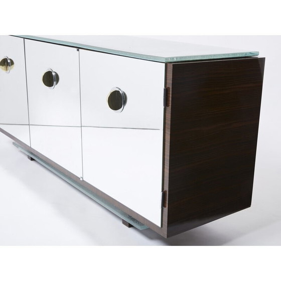 Image 1 of Vintage mirror and ebony veneer sideboard by Alberto Pinto, 1990