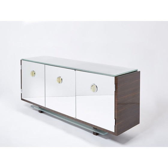 Image 1 of Vintage mirror and ebony veneer sideboard by Alberto Pinto, 1990