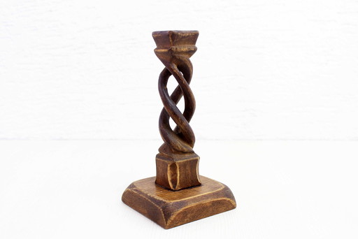 Carved Wood Candlestick, France 1950