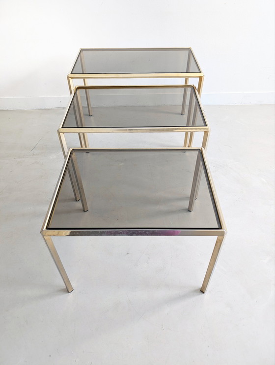 Image 1 of Set Of 3 Hollywood Regency Nesting Tables 1970'S