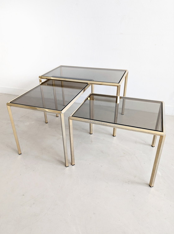 Image 1 of Set Of 3 Hollywood Regency Nesting Tables 1970'S