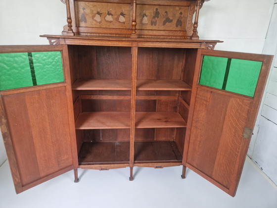 Image 1 of Arts & Crafts Buffet Cabinet With Dutch Scenery