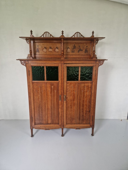 Arts & Crafts Buffet Cabinet With Dutch Scenery