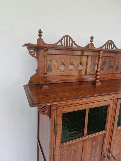 Arts & Crafts Buffet Cabinet With Dutch Scenery