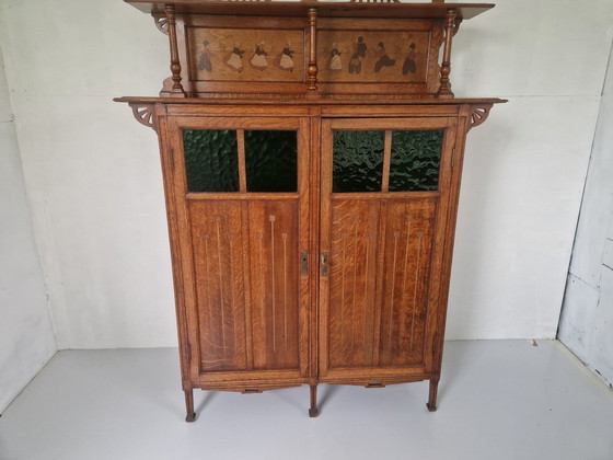 Image 1 of Arts & Crafts Buffet Cabinet With Dutch Scenery