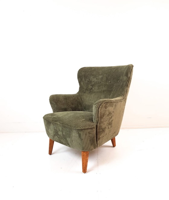 Image 1 of Artifort Armchair Green | Green Rib Fabric New