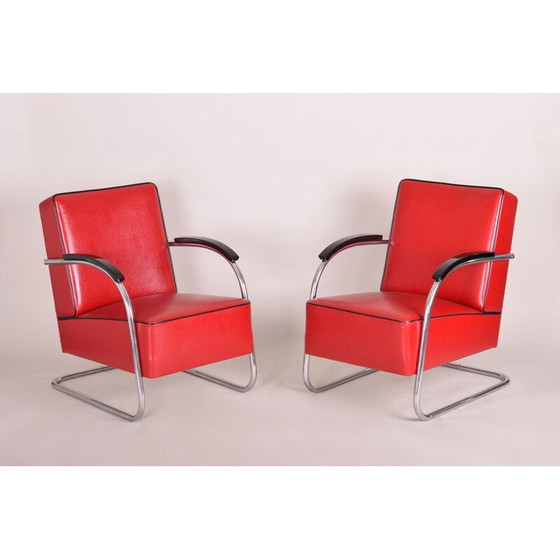 Image 1 of Vintage red armchair and footrest by Mucke Melder, 1930s