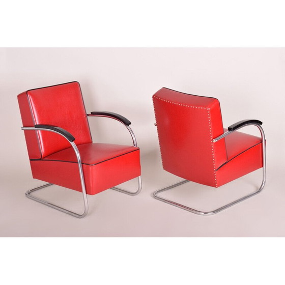 Image 1 of Vintage red armchair and footrest by Mucke Melder, 1930s