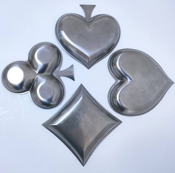 Image 1 of Four Empty Pocket Spade Heart Diamond Clover Stainless Steel 80s