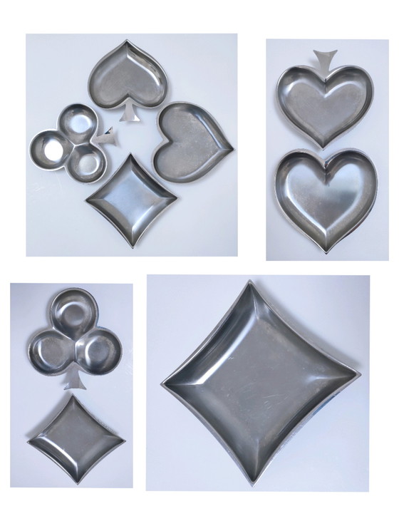 Image 1 of Four Empty Pocket Spade Heart Diamond Clover Stainless Steel 80s