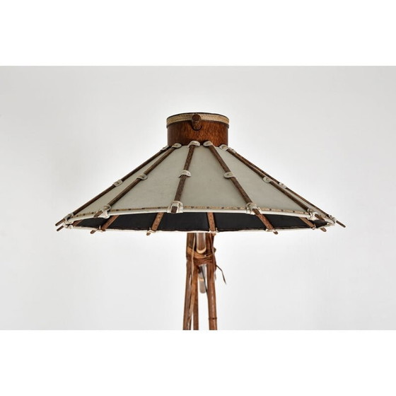 Image 1 of Vintage Palm wood studio craft arc floor lamp 1990s