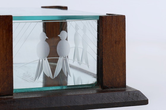 Image 1 of Joyero Art Déco de cristal tallado facetado y roble, década de 1930