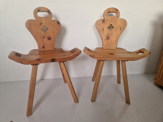 Image 1 of Vintage Spanish Pine Wooden Birthing Stools