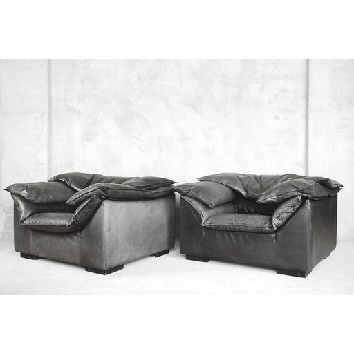 Pair of vintage grey leather armchairs by Jens Juul Eilersen for Niels Eilersen, 1970