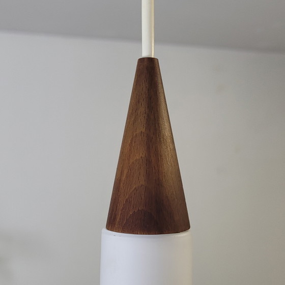 Image 1 of Lámpara colgante de opalina y teca de Louis Kalff, década de 1960