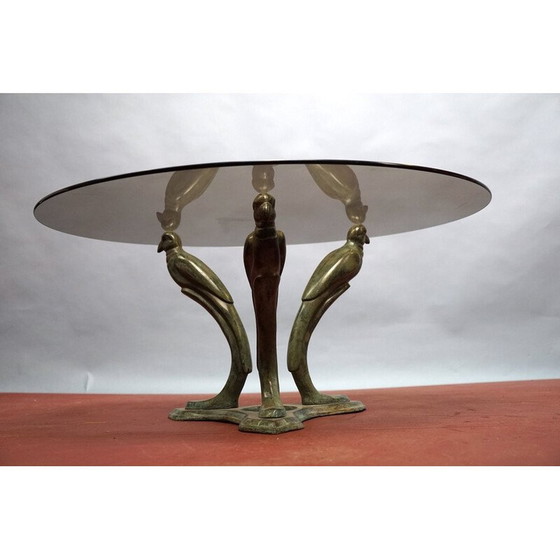 Image 1 of Vintage peacock coffee table in metal and smoked glass, Germany 1970
