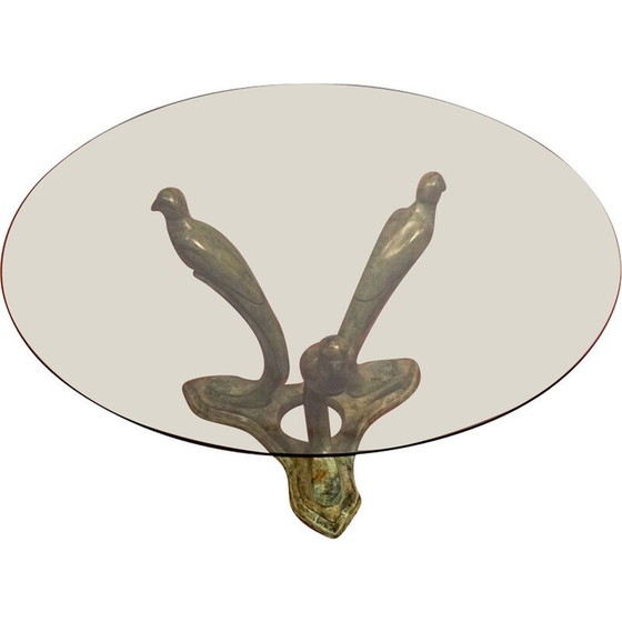 Image 1 of Vintage peacock coffee table in metal and smoked glass, Germany 1970