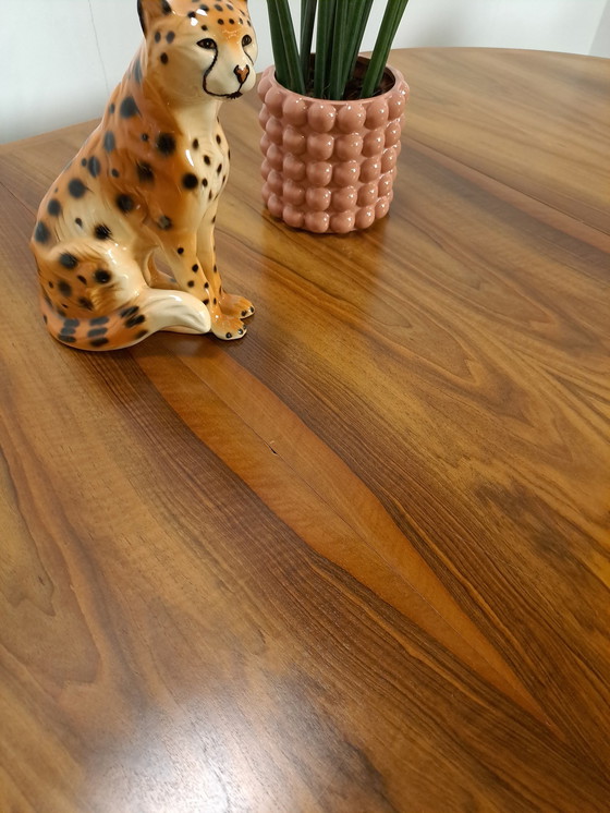 Image 1 of Large round walnut extendable dining table