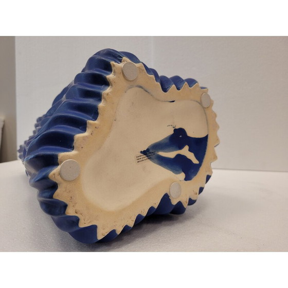 Image 1 of Vaso vintage in ceramica blu e vetro soffiato, Danimarca