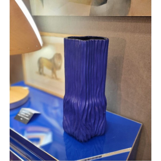 Image 1 of Vaso vintage in ceramica blu e vetro soffiato, Danimarca