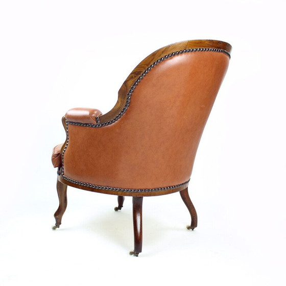Image 1 of Vintage armchair in cognac and walnut leather, Czechoslovakia 1940