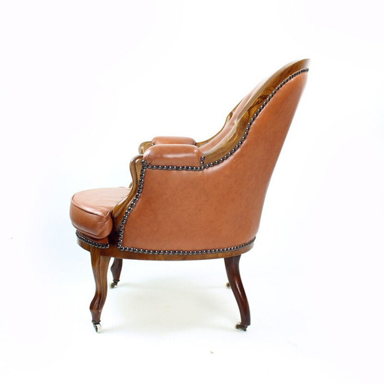 Image 1 of Vintage armchair in cognac and walnut leather, Czechoslovakia 1940