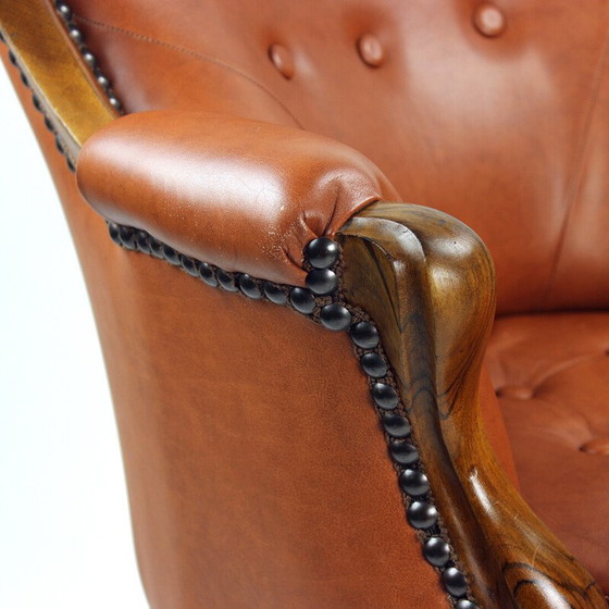 Image 1 of Vintage armchair in cognac and walnut leather, Czechoslovakia 1940