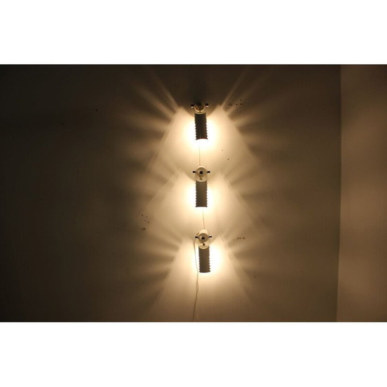 Image 1 of Set of 3 vintage adjustable metal wall sconces, Czechoslovakia 1980
