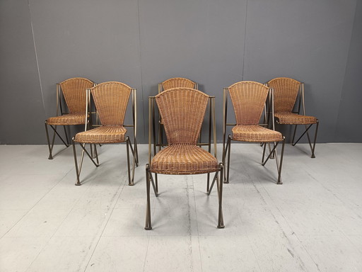 Set Of 6 Abanica Chairs In Wicker By Oscar Tusquets For Aleph, 1990S