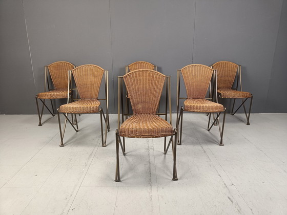 Image 1 of Set Of 6 Abanica Chairs In Wicker By Oscar Tusquets For Aleph, 1990S