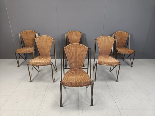 Set Of 6 Abanica Chairs In Wicker By Oscar Tusquets For Aleph, 1990S