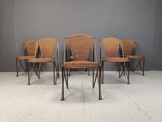 Image 1 of Set Of 6 Abanica Chairs In Wicker By Oscar Tusquets For Aleph, 1990S