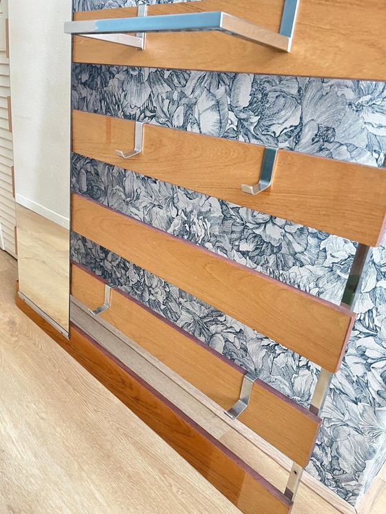 Image 1 of 1970s Wardrobe Coat Rack Wood and Chrome