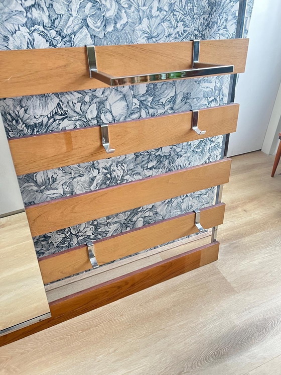 Image 1 of 1970s Wardrobe Coat Rack Wood and Chrome