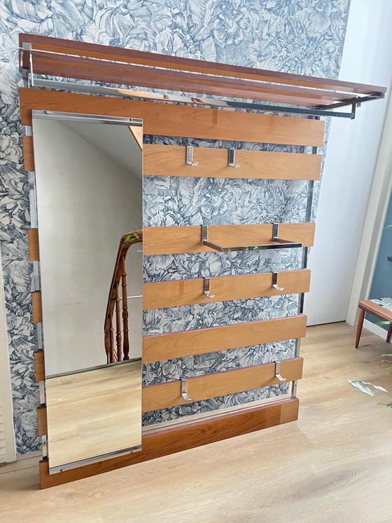 Image 1 of 1970s Wardrobe Coat Rack Wood and Chrome