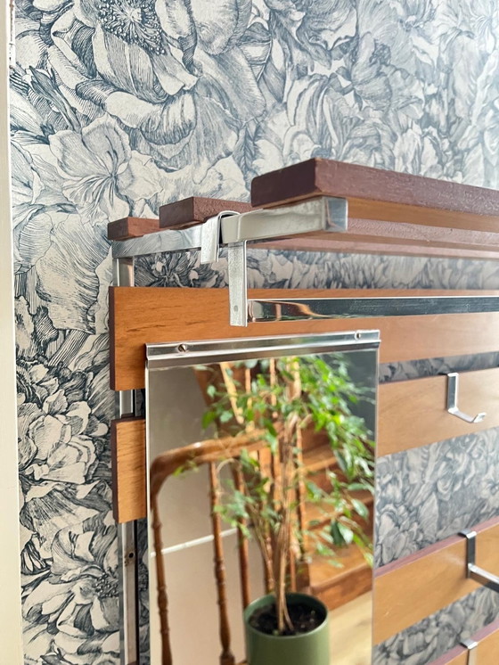 Image 1 of 1970s Wardrobe Coat Rack Wood and Chrome